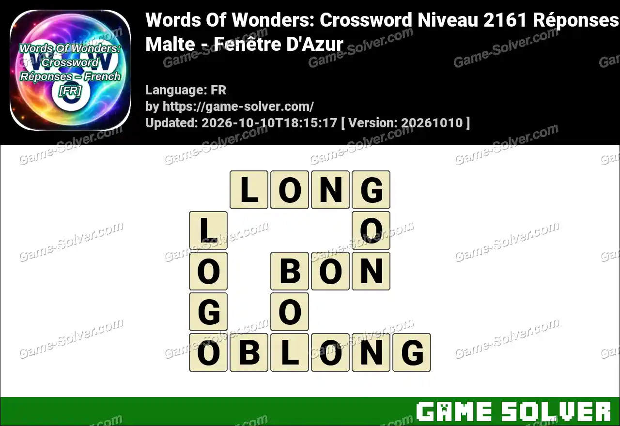 Words Of Wonders: Crossword Niveau 2161 Réponses – Malte – Fenêtre D’Azur